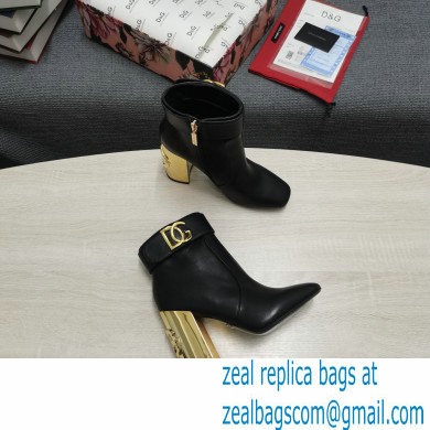 Dolce  &  Gabbana Heel 10.5cm Leather Ankle Boots Black with DG Karol Heel and Strap 2021